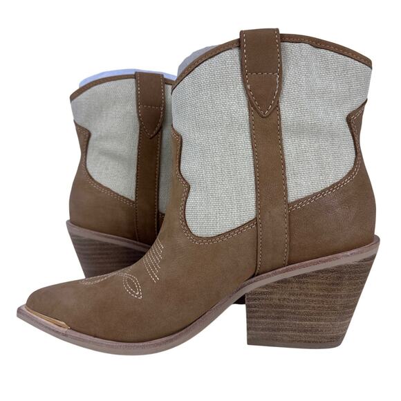 Dolce Vita Nashe Western Boots Women's 9 Tan Leather Ivory Pointed Toe Pull On - Picture 3 of 11